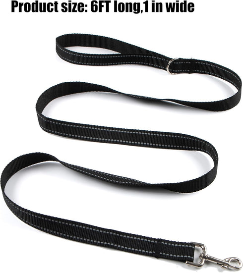 2-Pack Reflective Dog Leash 6ft - Nylon Leashes for Small, Medium, Large Dogs, 6ft Training Leash with D Ring (Black)