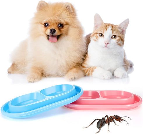 2 Pieces Cat Food Bowls, Plastic Double Pet Bowls for Cats and Dogs, No Spill (Pink and Light Blue)