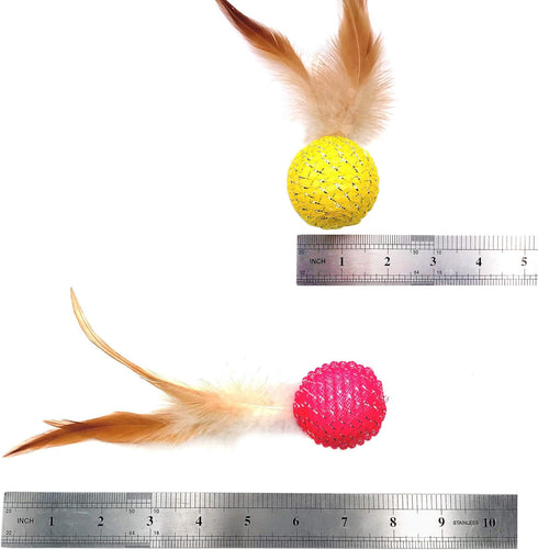 10Pcs Colorful Rainbow Flutter Balls with Feather and Bells for Indoor Outdoor Kitty Kitten Interactive Play