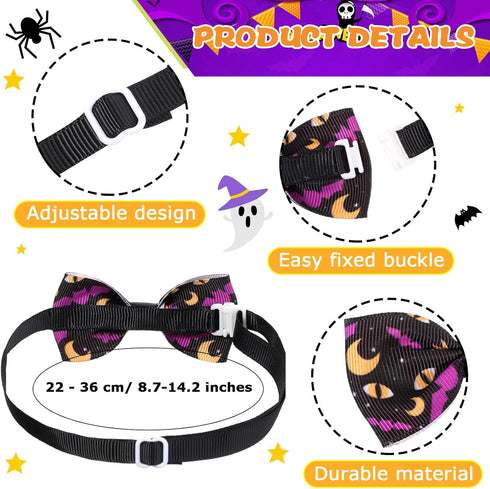 120 Pcs Halloween Dog Bow Tie Collar Set, Includes 60 Pumpkin Bow Ties, 30 Dog Neckties, 30 Large Bow Tie Collars, Pet
