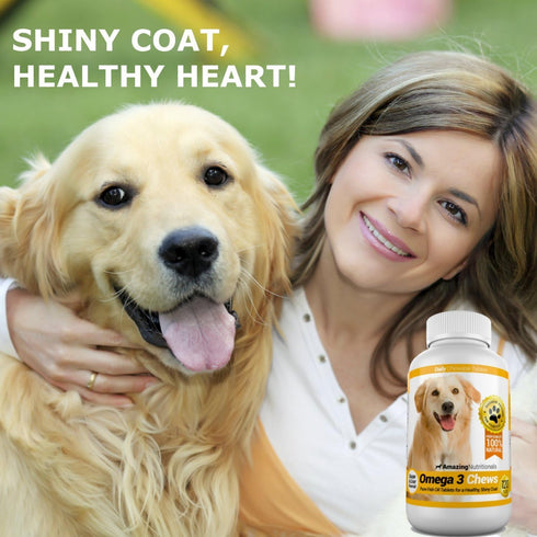 Amazing Omega 3 for Dogs, Fish Oil Supplement for Itchy Skin Relief, 120 Salmon Flavor Chews