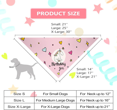 BANMODER Dog Birthday Bandana and Hat - Multi Size Square Scarf, Party Supplies for Large X-Large Dogs