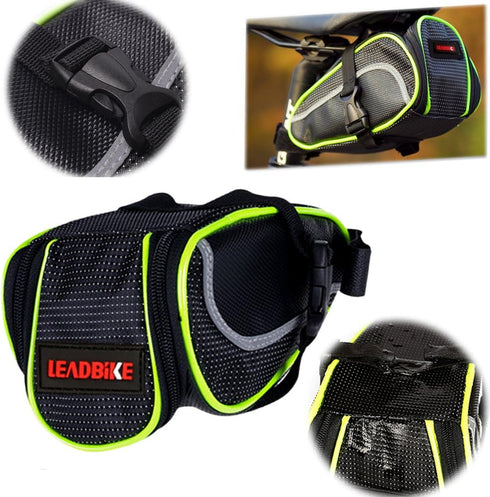 Ryhpez Bike Saddle Bag - Waterproof Bicycle Bag Back Seat Pouch for Outdoor Night Safety Ride, Green