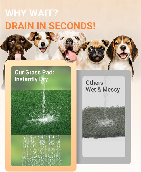 PREMJIN 34"x23" 6 Dog Grass Mat with Tray, Artificial Grass Pee Pads for Dogs Turf Toilet, Reusable Potty Pads for Dogs
