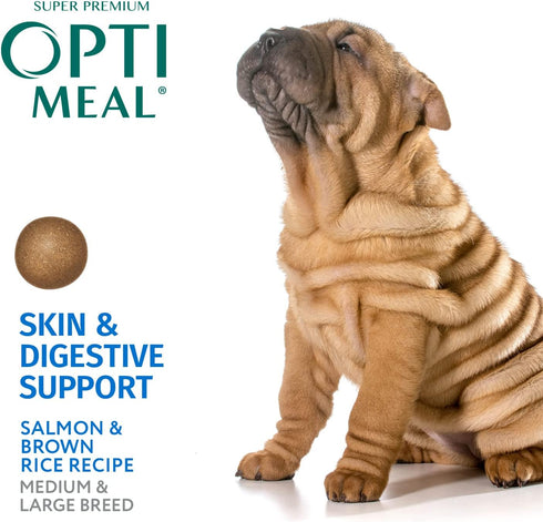 OPtimeal Sensitive Skin and Stomach Dog Food - Salmon & Brown Rice, Tasty Dry Recipe, Medium/Large Adult Dogs (8.8