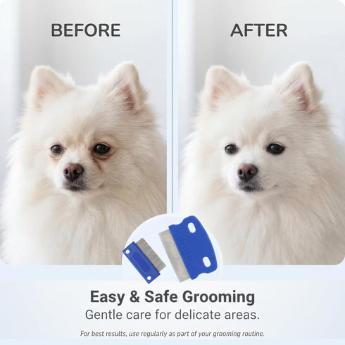 Set Pack 2 Pets&Goods Tear Stain & Flea Remover Comb for Dogs & Cats Stainless Steel Eye Grooming Tool for Stains
