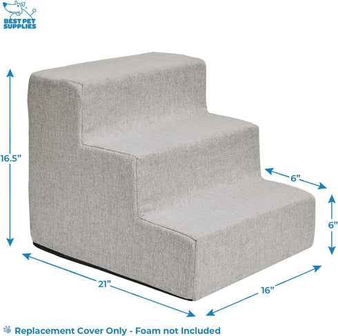 Best Pet Supplies Foam Pet Steps Cover for Small Dogs & Cats, 3-Step Portable Ramp for Couch & High Bed (Sand)