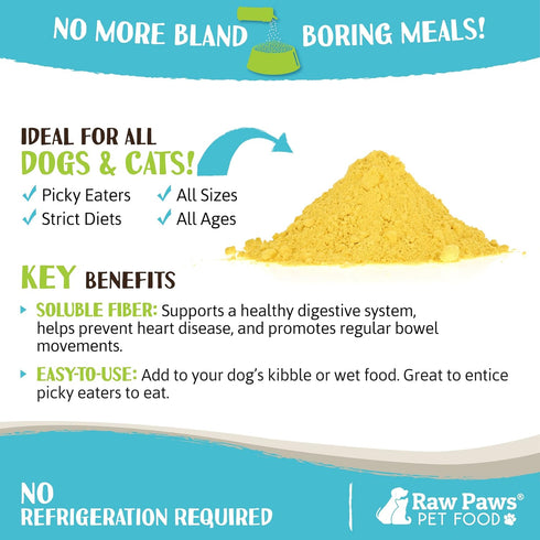 Raw Paws Organic Pumpkin Powder Pet Food Topper, 3-oz - Grain-Free Anti Scoot Dog Food Gravy Made in USA