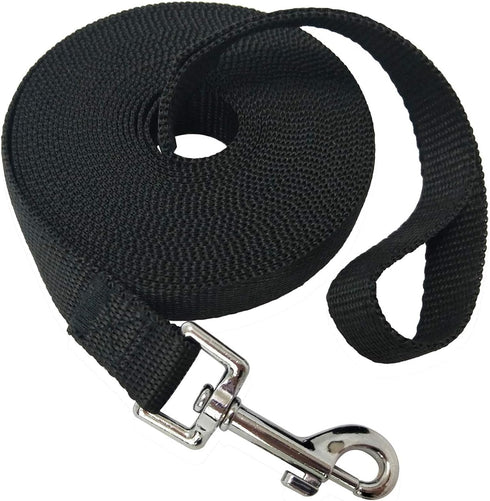 Nylon Dog Leash for Small Medium Large Dogs, 15ft 20ft 30ft 50ft Long Puppy Lead for Obedience Training, Black (1" x