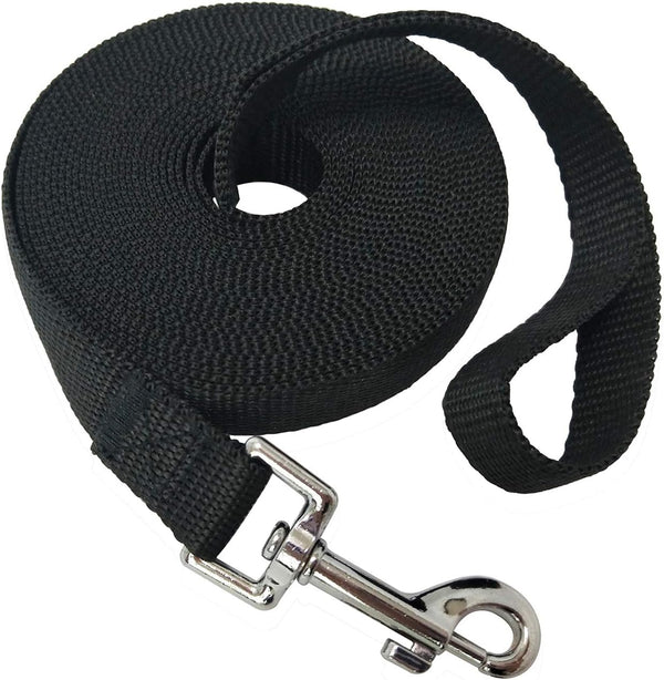 Nylon Dog Leash for Small Medium Large Dogs, 15ft 20ft 30ft 50ft Long Puppy Lead for Obedience Training, Black (1" x