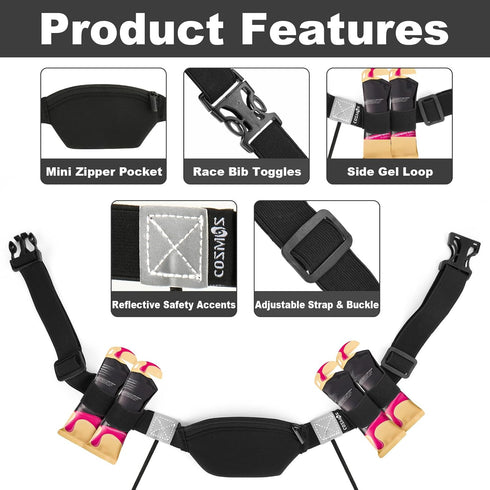 Cosmos 4 26-35 Race Number Belt Elastic Waist Number Belt Holding Race Number Bibs for Marathon Triathlon Running
