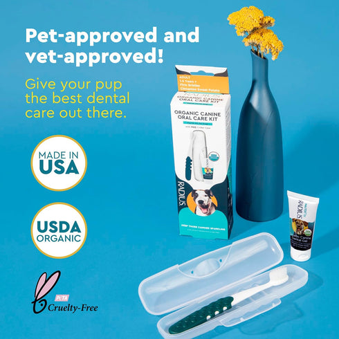 RADIUS USDA Organic Dental Solutions Adult Kit 2 Units | Includes 1 Dog Toothbrush & 1 0.8oz Non Toxic Toothpaste