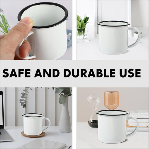 Lurrose Enamel Cup, Large Classic Camping Mug with Handle for Coffee, Tea, Milk, White Camping Cookware