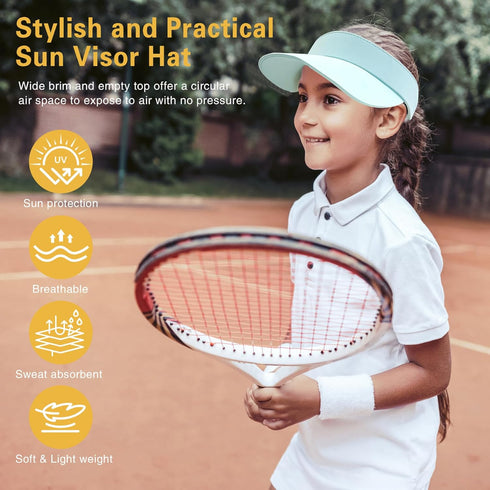 Jastore Kids Sun Visor Hat, Lightweight Cotton Girls Baseball Hat, Boys Adjustable Sports Tennis Golf Visor Cap