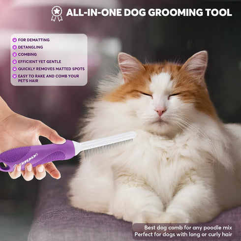 Grooming Comb for Dogs and Cats, Detangling Pet Comb with Long and Short Stainless Steel Teeth