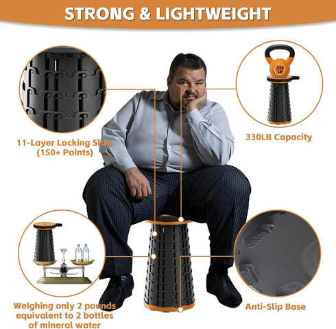 Smohtmeny 330lb Height(2.3-17.7") Collapsible Stool - Lightweight Portable Folding Stool for Camping, Capacity