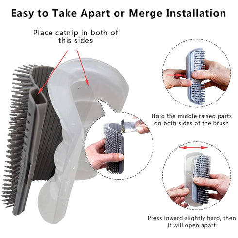 2 Pack Extended (6.1") Cat Self Groomer for Indoor Cats, Wall Corner Scratchers, Massage Combs (Grey)