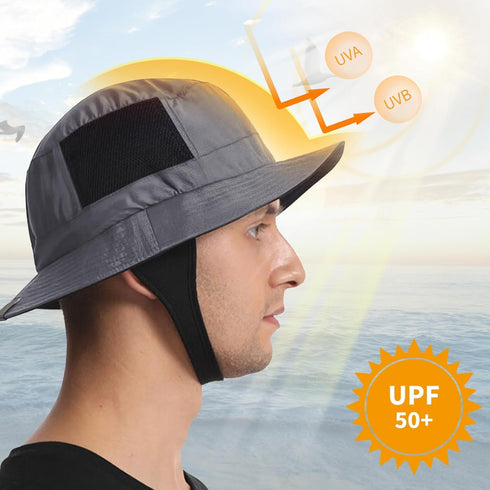 Surf Bucket Hat Waterproof Sun Hat with UPF 50+ UV Protection, Adjustable Chin Strap for Water Sports, Surfing