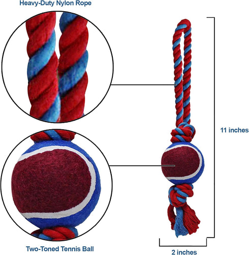Dog Rope Toy with Tennis Ball - Fun Tug of War Toy for Aggressive Chewers, Tough Nylon Rope with Balls (3 Set)