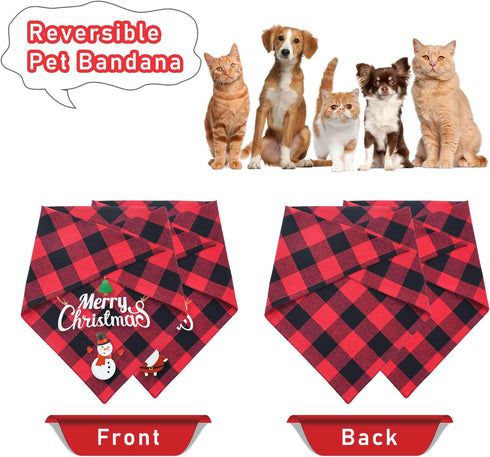 Malier 2-Pack Christmas Dog Bandanas, Classic Buffalo Plaid Triangle Bibs for Small to Large Dogs & Cats