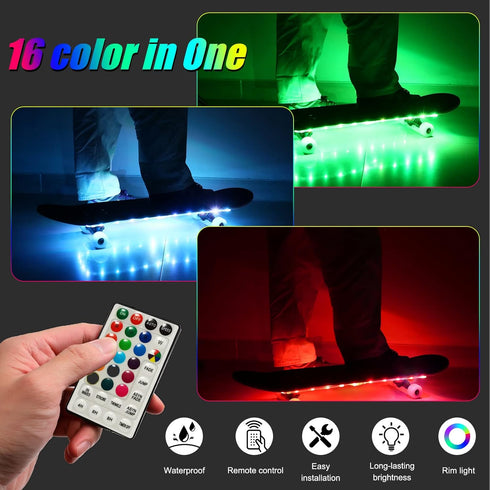 LED Skateboard Light, Remote Control Longboard Light, 16 Color Change, Waterproof and Shockproof