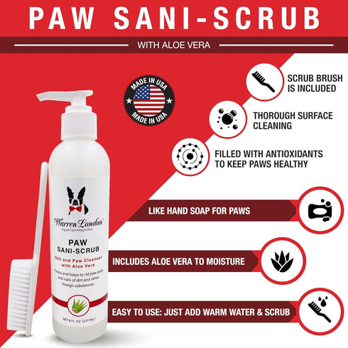 8 oz Warren London Paw Scrub Deep Cleaning Paw & Nail Cleanser with Aloe Vera Removes Dirt & Grime Includes Scrub Brush