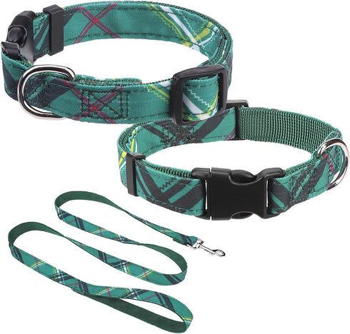 Small Dog Collar and Leash Set, Adjustable Pet Collar for XS S M Breeds, 5FT Nylon Dog Leash, Green M