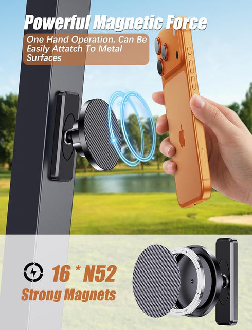 MOKPR 12-17 N52 360 Magnetic Golf Cart Phone Holder Compatible with MagSafe for iPhone Series, Magnets Phone Mount