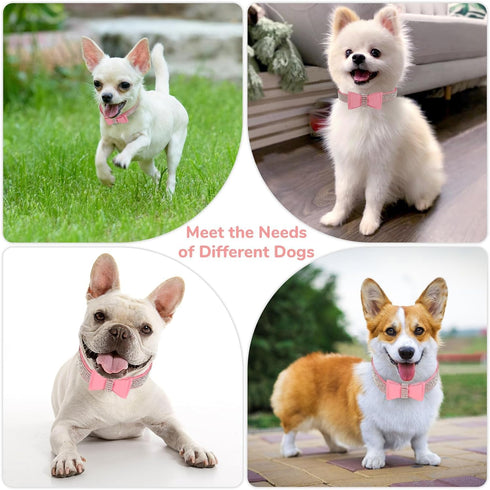 Rhinestone Bowtie Dog Collar for Girls Boys, Cute Dazzling Soft Suede Leather Bling Collars for Small Medium Large Dogs