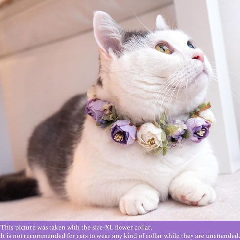 Pet Flower Collar with Adjustable Ribbon, Small Dog Wedding Attire, Purple Floral Collar for Dogs, Cats, and Puppies