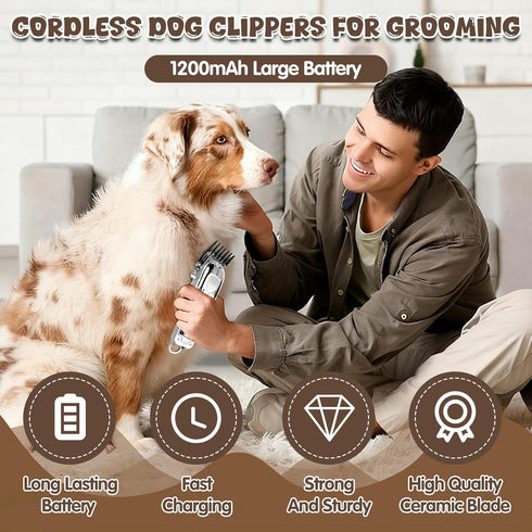 Trimmer Trimmer Dog Grooming Kit with Dog Clippers Rechargeable Wireless Grooming Clippers, Pet for Thick Fur