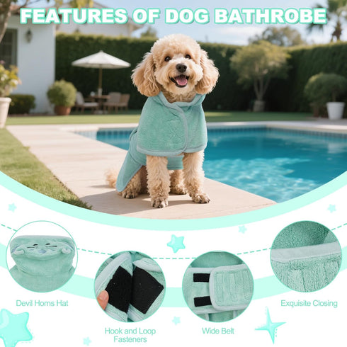 Bath/Beach/Swimming DENTRUN Dog Robes for After Bath - Super Absorbent & Fast Drying Coat with Hood, Bathrobe Beach