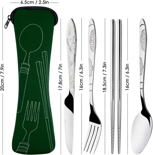 SENHAI 8 Pieces Flatware Set, Knife, Fork, Spoon, Chopsticks, 2 Pack Rustproof Stainless Steel Dinnerware with Carrying