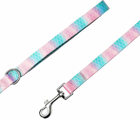 Blueberry Pet Summer Sparkle Dog Leash, 5 ft x 5/8", Small Size, Nautical Ocean Mermaid Scales Print in Pink and Blue