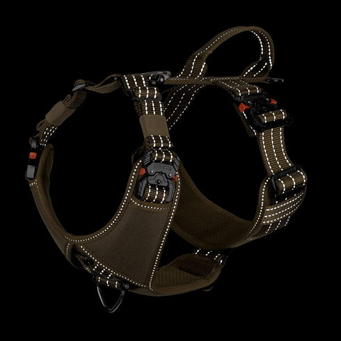 ICEFANG Dog Strap Harness, Large, K9 Vest, Y-Shape Chest, Adjustable, No-Pull Front Leash Clip, Pack of 1, Brown
