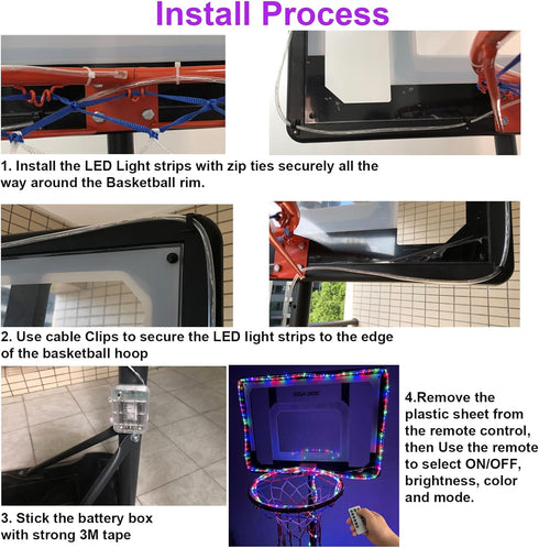 LED Basketball Hoop Lights, Updated Design 18ft LED Rim Light, Waterproof 8 Modes Multicolor for Playing at Night