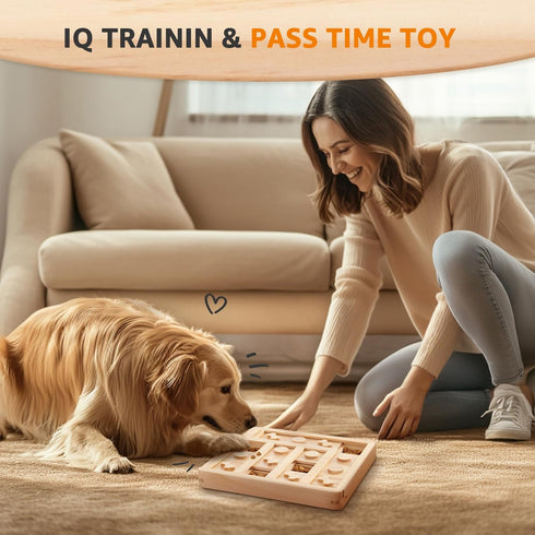 LOOBANI Wooden Dog Puzzle Toys - Interactive Slow Feeder IQ Training Toys for Small to Large Dogs, Dog Bone Pattern