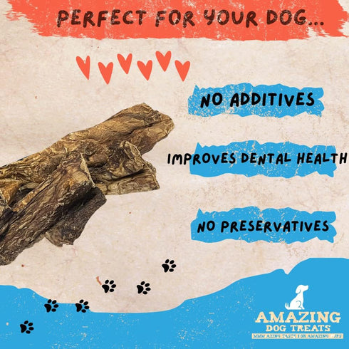 Amazing Dog Treats - Mega Thick Beef Lung Jerky Rewards | 100% Natural, High-Protein, Low-Fat, Grain-Free (10 Pc/Pk)