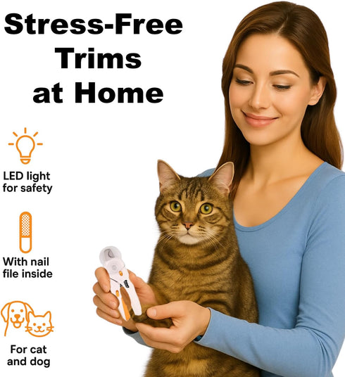 Trimming Cat Nail Clipper & Small Dog Nail Clippers with LED Light - Illuminates Nails & Bloodline for Safe, Easy