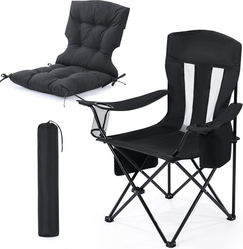 BALAPET Folding Padded Camping Chair with Cushion, Large Padded Outdoor Chair with