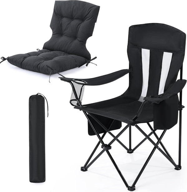 BALAPET Folding Padded Camping Chair with Cushion, Large Padded Outdoor Chair with