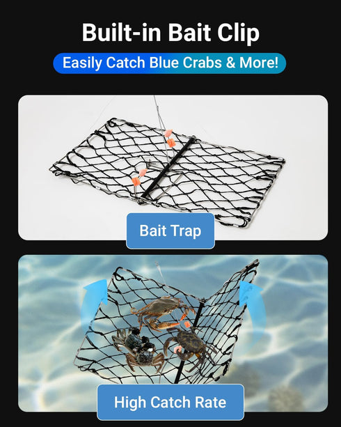 MEOU 2 Pack Castable Crab Trap Hawk Foldable Crabjaw with Crab Gauge and Bait Clip