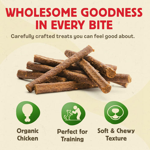 2 100% Chewmasters Organic Chicken & Brown Rice Dog Treats, Pound Bag, Organic, Made in The USA, Corn, Soy & Wheat