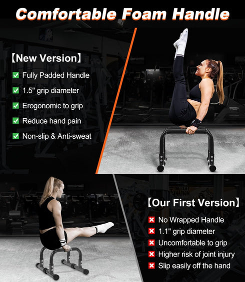Push Up Bar, 12 Inch High Non-Slip Parallettes Bars & Dip Bars with Foam Handles for Strength Training