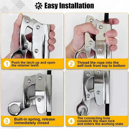 Self-Locking Rope Grab Ascender, Alloy Steel for Heavy Industry, Roofing, Construction, and Fall Protection