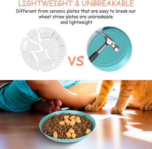 6 inch Cat Bowls for Food and Water - Unbreakable Wheat Straw Dishes, 8 Pcs
