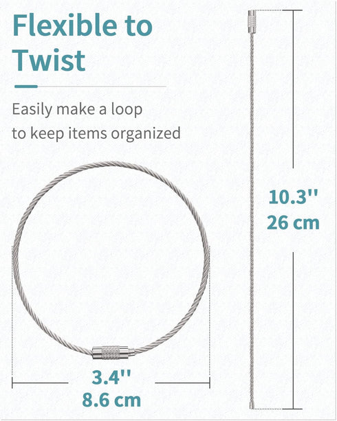 Pawfly Large Stainless Steel Wire Keychain Cable, 5 Inch/10 Inch, Available in 20/50/100 Pack