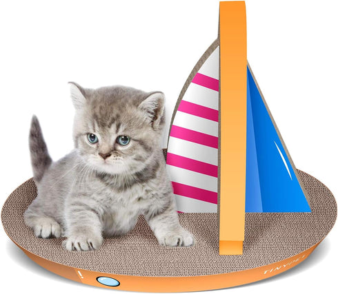 FluffyDream Cat Condo Scratcher Post, Sailboat Shape Cat Scratching Lounge Bed, 21.26x13.78x15.75 inch