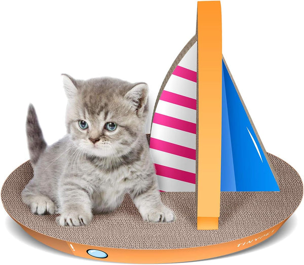 FluffyDream Cat Condo Scratcher Post, Sailboat Shape Cat Scratching Lounge Bed, 21.26x13.78x15.75 inch