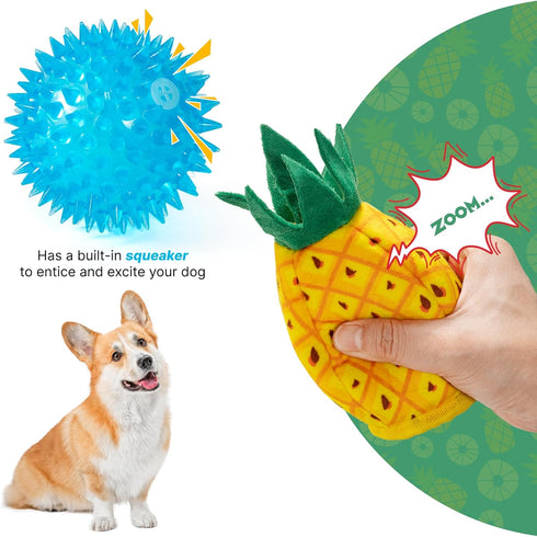 3pc 2 1 No Stuffing Squeaky Dog Toys in Interactive Plush Dog Toy Pineapple Shaped Rip&Reveal Toy for Boredom- Perfect